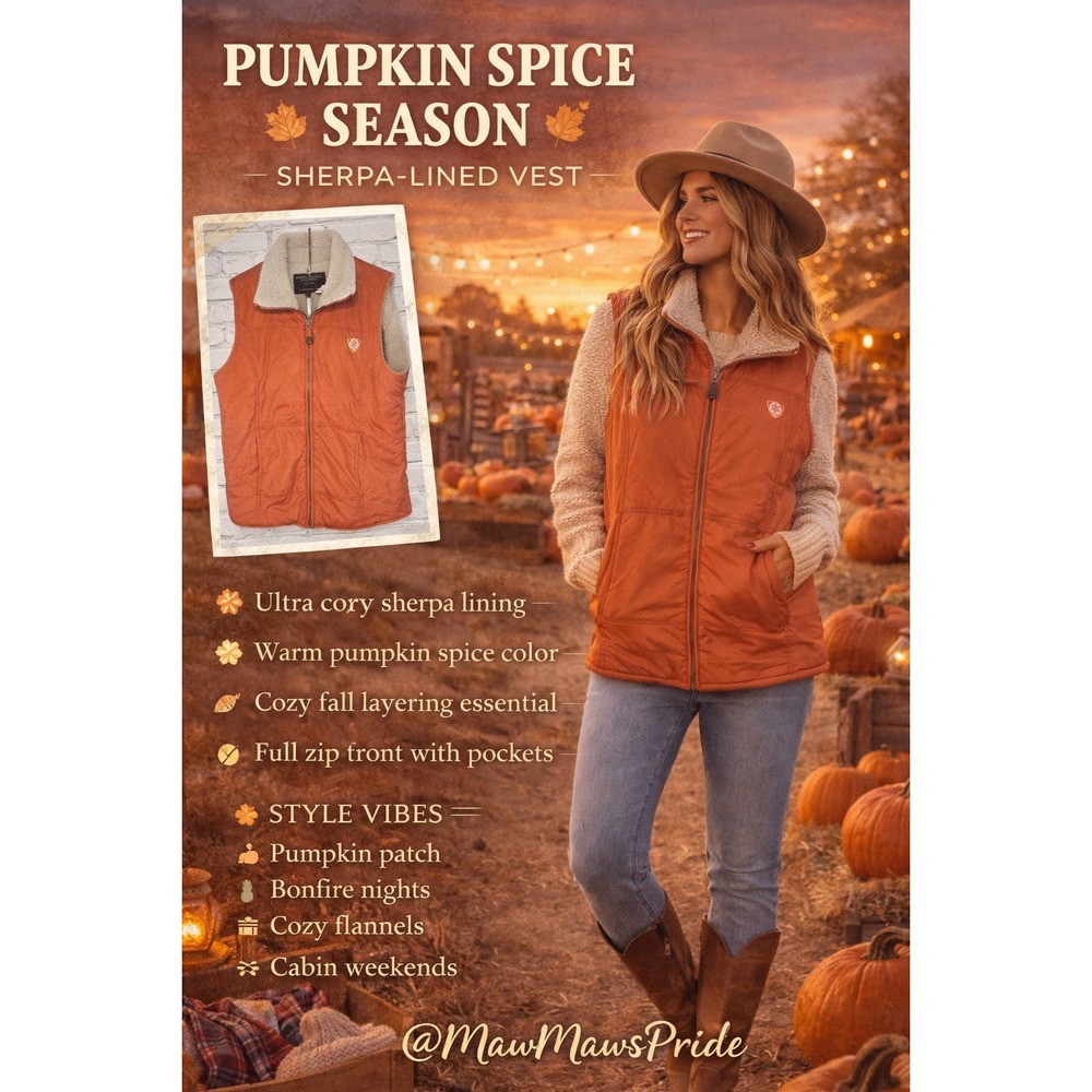 American Eagle Shelter Series Sherpa Lined Vest Womens Pumpkin Spice Orange M